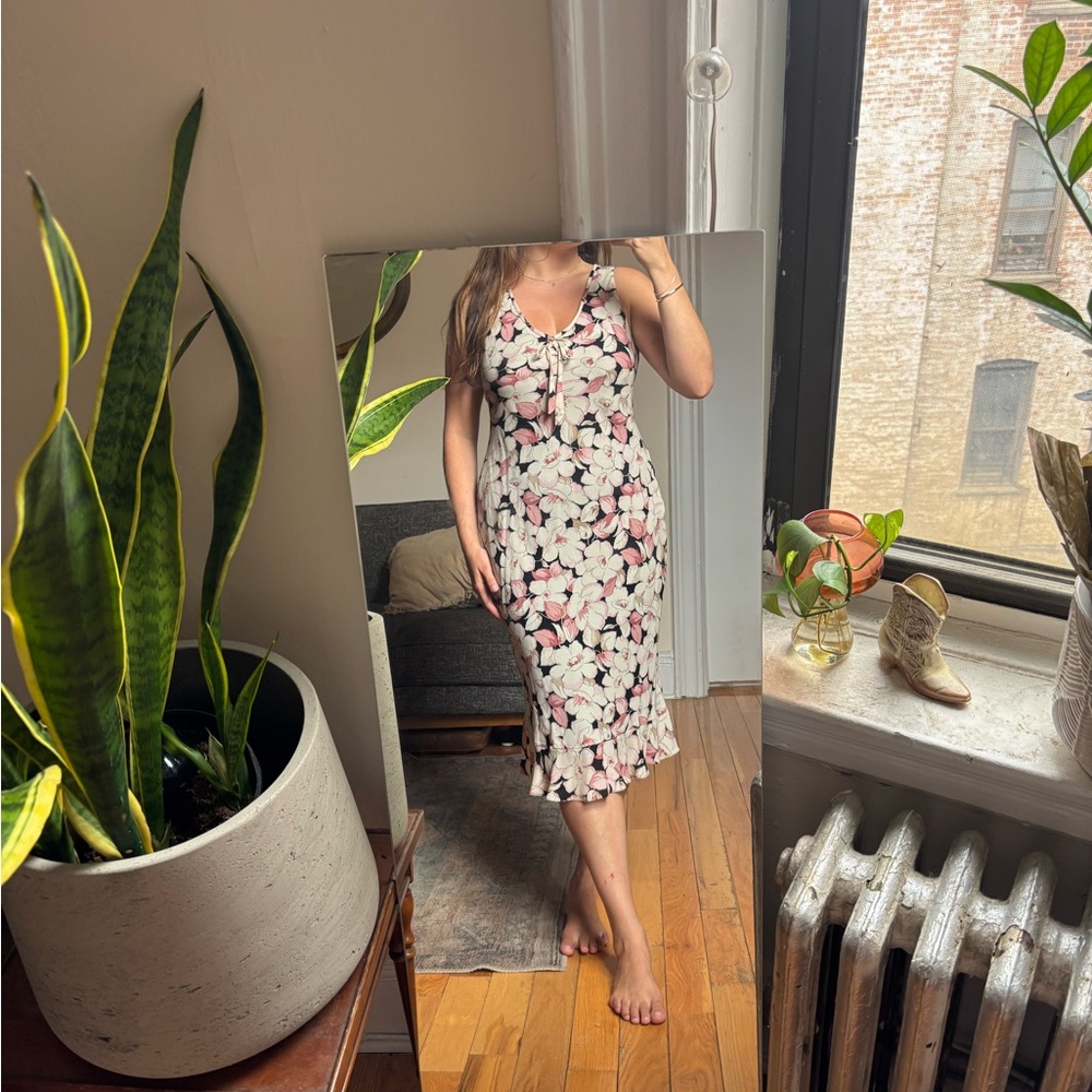 Vintage Nine West Floral Midi Dress - Pink and White